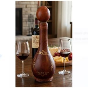 Italian Wine Decanter Vintage Brown Leather Lion Head Bottle Stopper Italy Vino